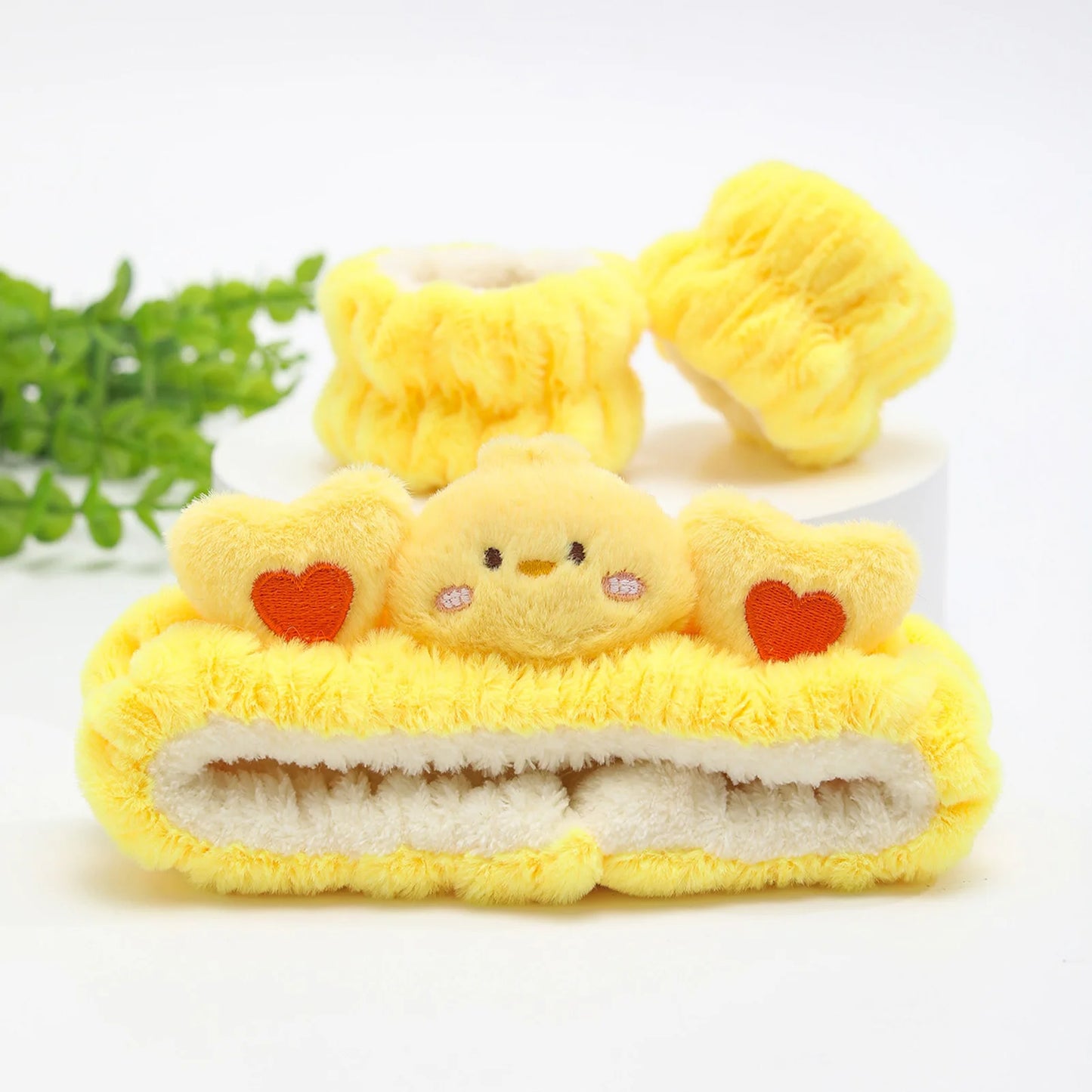 3PCS Cat Ear Plush Headband Set - Soft Face Washing Headband with Wrist Straps for Girls