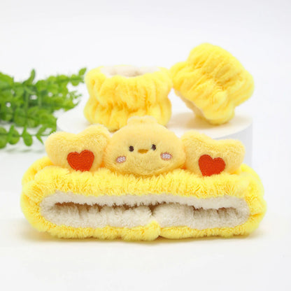 3PCS Cat Ear Plush Headband Set - Soft Face Washing Headband with Wrist Straps for Girls