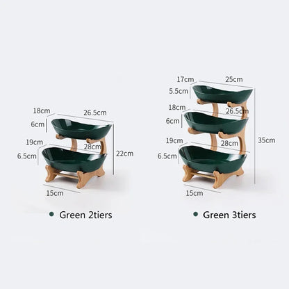Wooden Table Plates and Dinnerware - Partitioned Fruit Bowl, Candy Cake Trays, and Kitchen Tableware Dishes