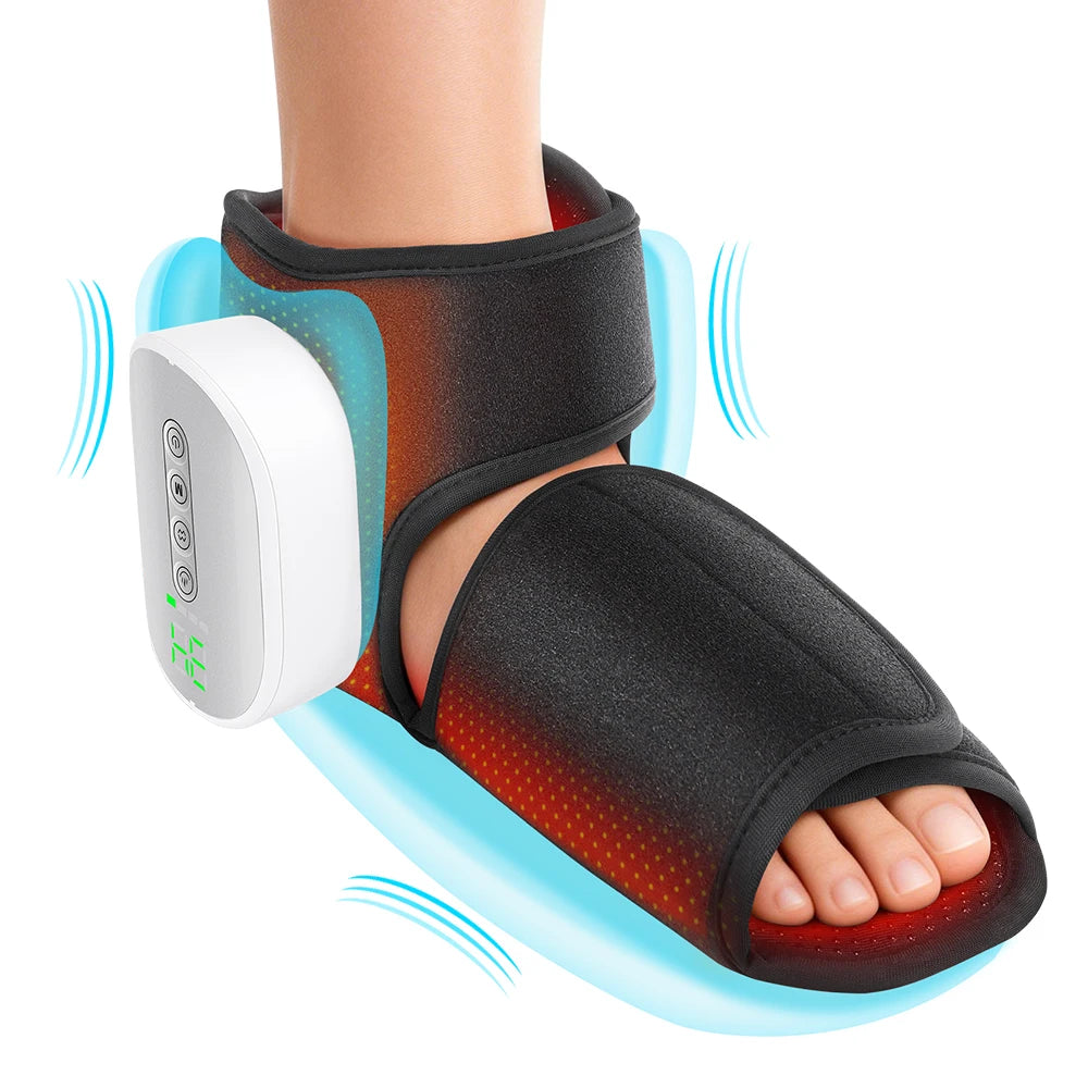 Portable Air Compression Ankle & Foot Massager - 4-Level Intensity Heated Foot Massage Wrap
