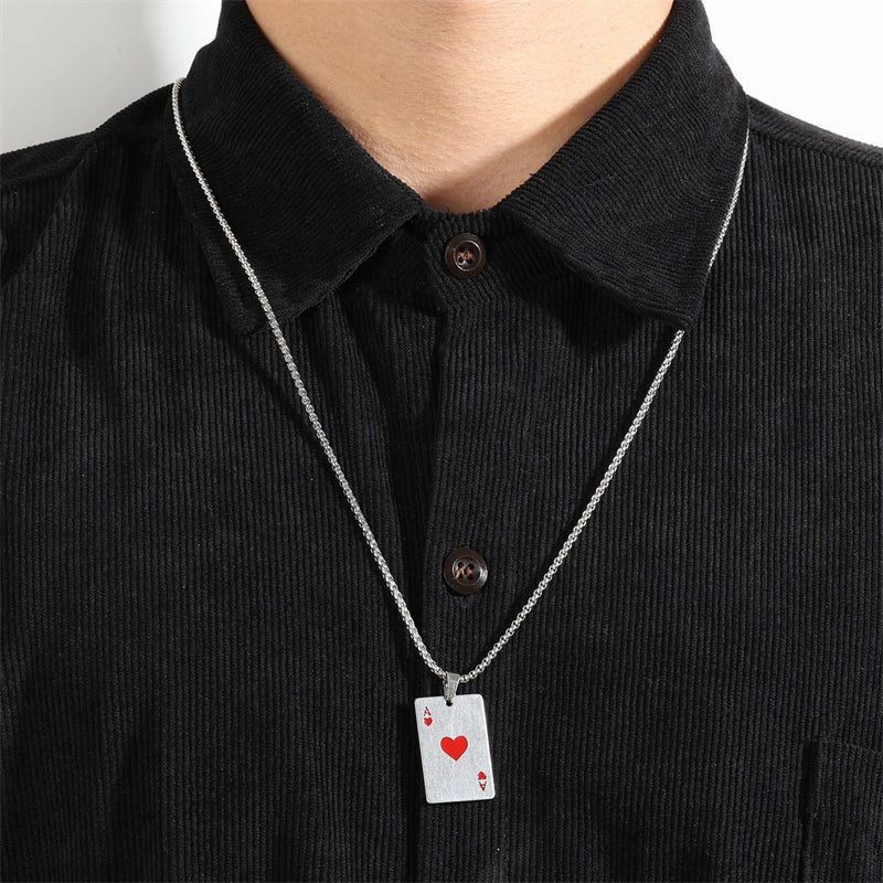 Ace of Spades Playing Card Necklace – Trendy Pendant Chain for Men & Women