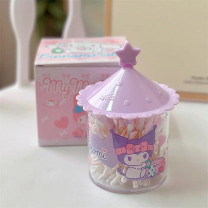 Sanrio Kuromi & Hello Kitty Cotton Swab Storage Box – Cartoon Desktop Organizer with Lid, Jewelry & Accessory Storage Tube Container
