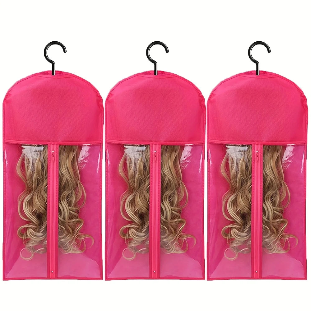 Premium Wig Storage Bags - Transparent Hanging Organizer with Metal Hangers for Wigs & Hair Extensions