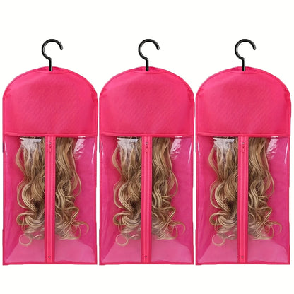 Premium Wig Storage Bags - Transparent Hanging Organizer with Metal Hangers for Wigs & Hair Extensions