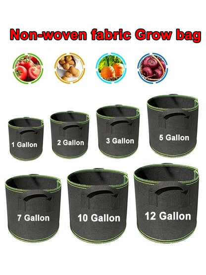 Vegetable/Flower Grow Bags – 1-5 Pcs, 1-12 Gallons Non-Woven Aeration Fabric Pots with Handles