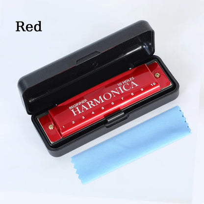10 Hole Diatonic C Key Harmonica - Blues Harp Mouth Organ Musical Instrument with Storage Case for Beginners & Adults
