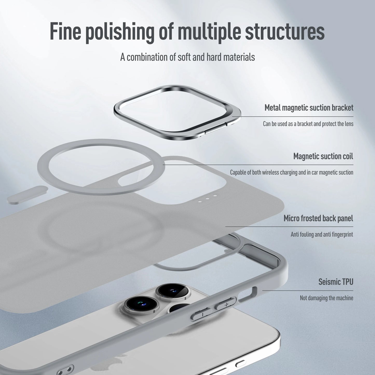 Magnetic Metal Lens Stand for iPhone 11–17 – MagSafe Compatible Matte Wireless Charging Case Holder