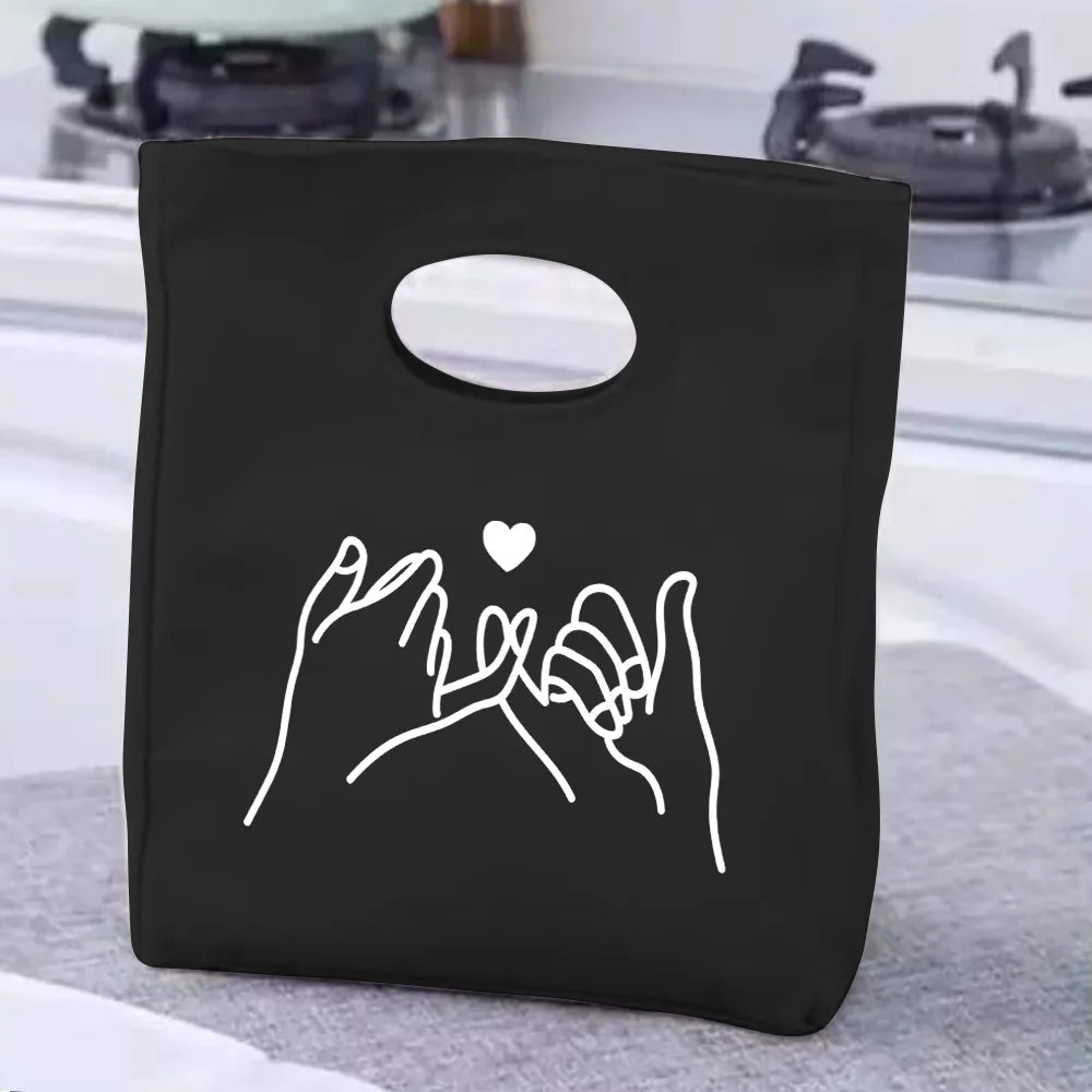 2024 Insulated Lunch Bag with Handle – Portable Thermal Cooler Lunch Box for Picnic, Travel & Food Storage, White Printed Design