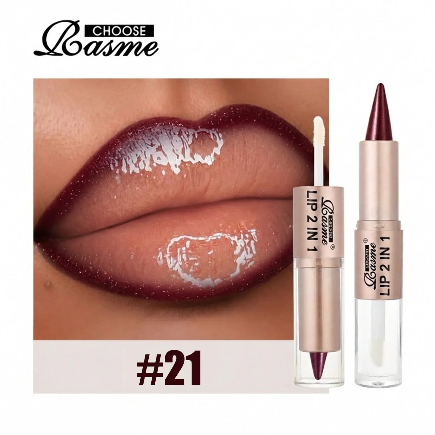 2-in-1 Tapered Lip Liner Pen - Waterproof Nude Brown Lip Contour & Matte Gloss Makeup