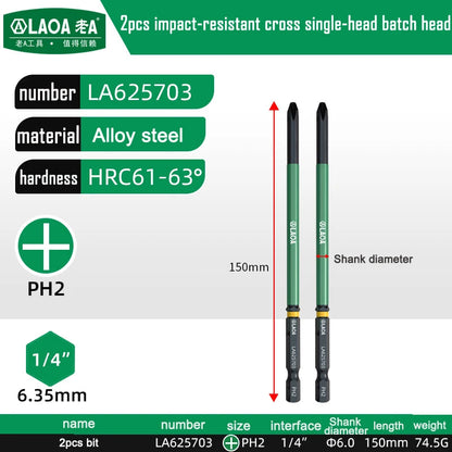 LAOA 2-Piece Alloy Steel Magnetic Impact Driver Bits - Impact-Resistant Cross & Hex Socket Bits