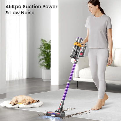550W Cordless Vacuum Cleaner - 45KPa Suction, 65 Min Runtime, Low Noise, LED Screen, Wall Mount Charging for Home
