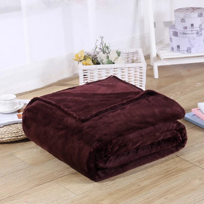 Winter Flannel Blanket – 230GSM Soft Solid Blue Coral Fleece Bedspread, Thin Warm Sofa Cover, Faux Fur Plaid Throw