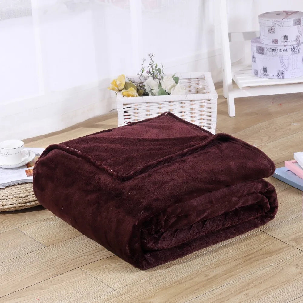 230GSM Coral Fleece Blanket – Soft Warm Flannel Bedspread & Sofa Cover in Blue & Pink