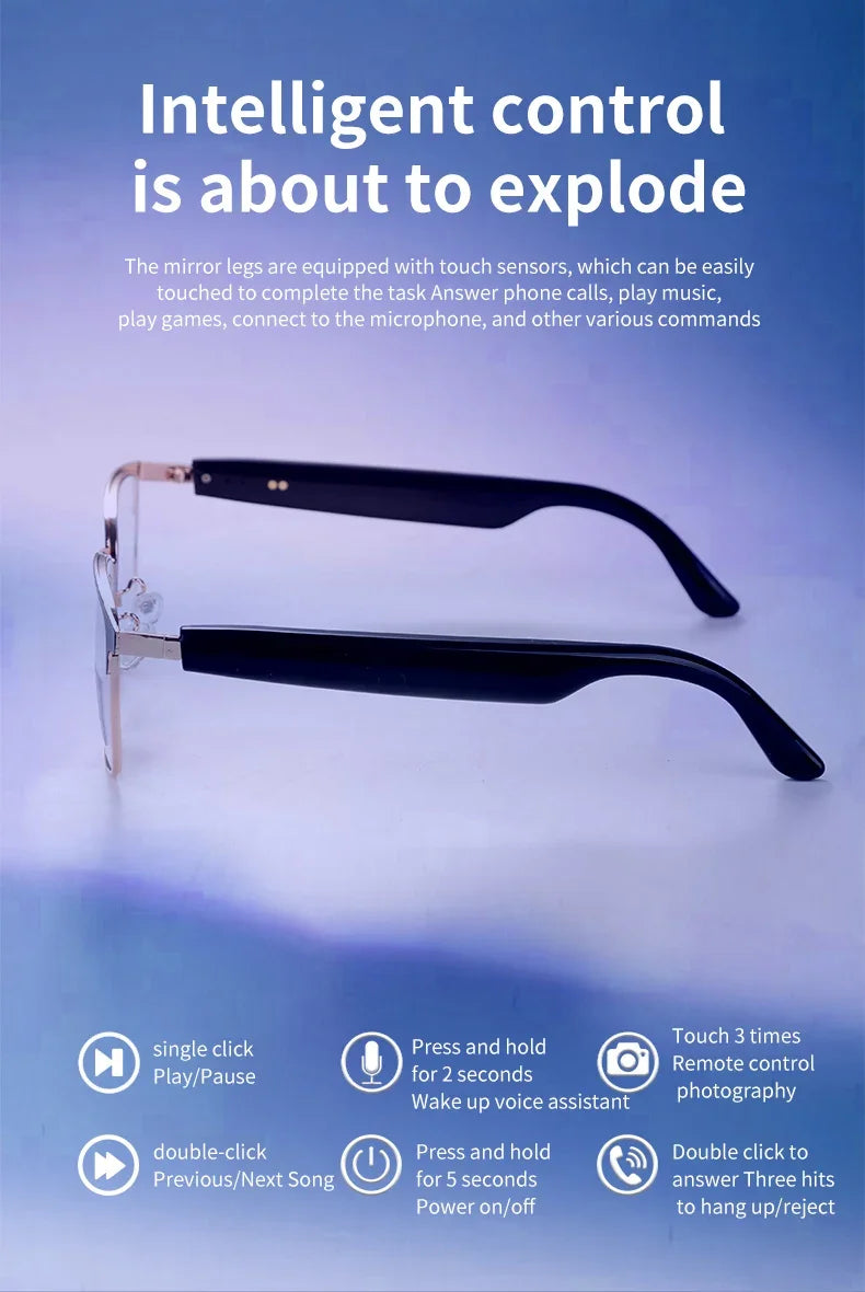 CLLOIO Wireless Bluetooth Smart Glasses – Photochromic Sunglasses with Anti-Blue Ray Reading Lenses & Myopia Prescription Support for Men & Women