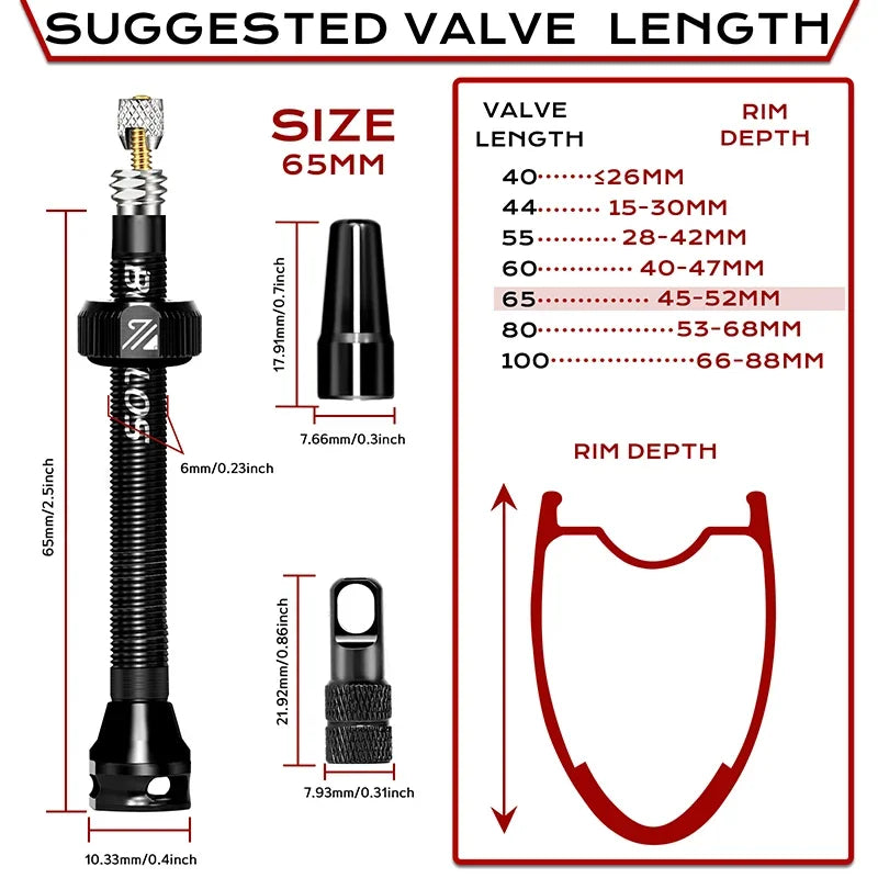 BUCKLOS Tubeless Presta Valve 40–100mm — CNC Aluminum Alloy Bike Valve for Road & MTB