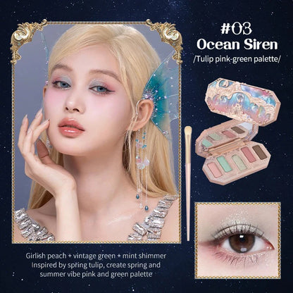 Flower Knows Moonlight Mermaid Eyeshadow Palette – 5-Color Matte, Shimmer & Glitter Waterproof Eye Shadow