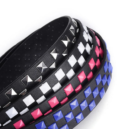 Personalized Rivets Checkerboard PU Leather Belt – 107CM Universal Hip-Hop Punk Fashion Belt for Men & Women