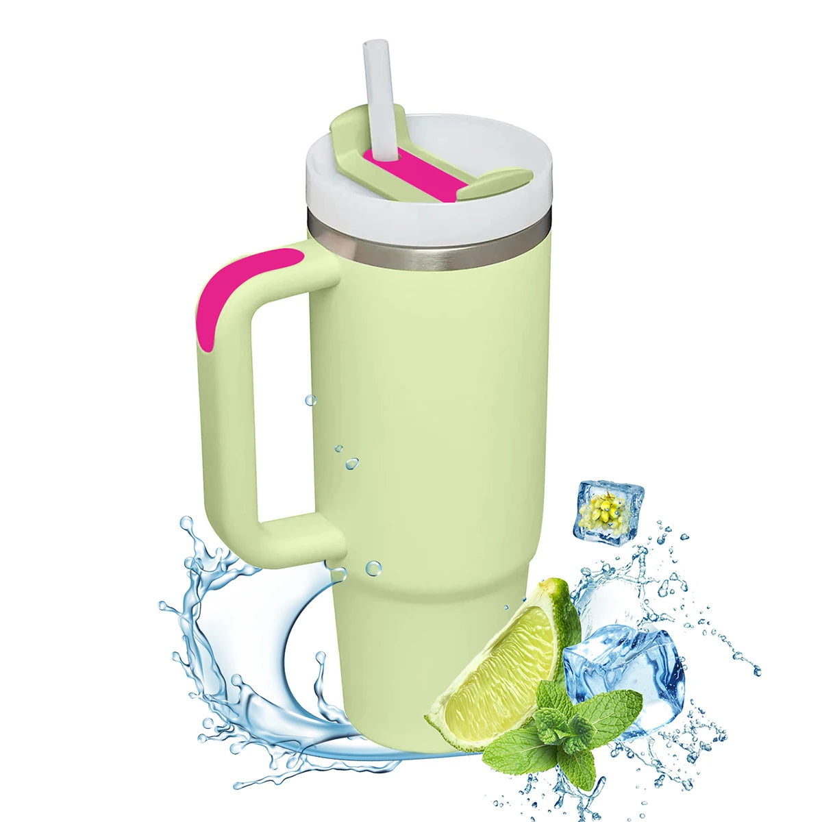 1200ml Insulated Stainless Steel Tumbler with Handle – Portable Thermal Mug for Hot & Cold Coffee with Straw