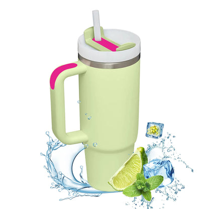 1200ml Insulated Stainless Steel Tumbler with Handle – Portable Thermal Mug for Hot & Cold Coffee with Straw