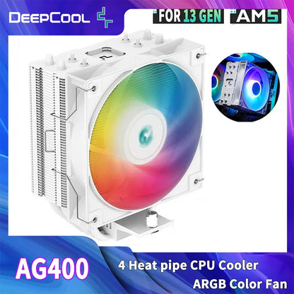 DEEPCOOL AG400 ARGB CPU Air Cooler – 4 Heat Pipe PWM 220W TDP High Performance Cooling for Intel LGA1700/1200/115X & AMD AM4/AM5