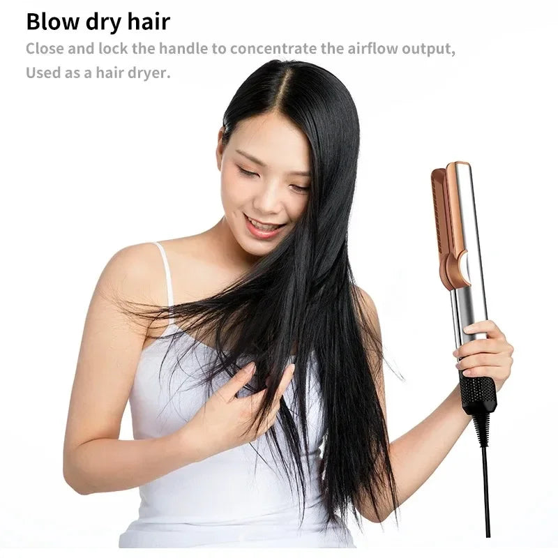 2-in-1 Professional Negative Ion Hair Straightener & Dryer – Heat-Up Flat Iron Styling Tool