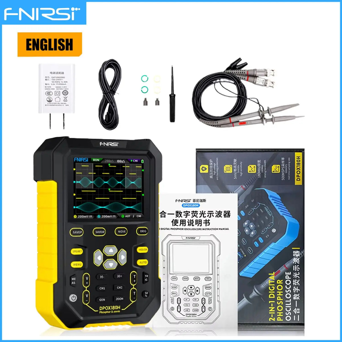 FNIRSI DPOX180H Digital Oscilloscope - 180MHz Dual-Channel Handheld Scope with Signal Generator and Fluorescent Display