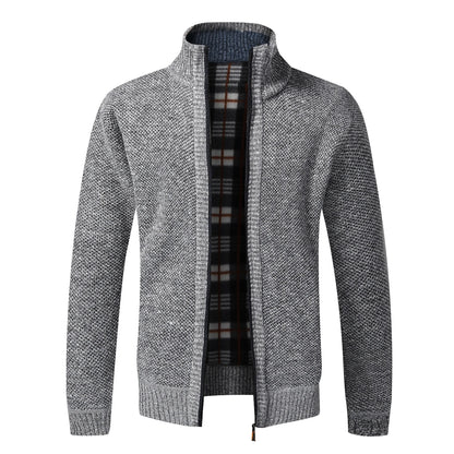 Men's Warm Fleece Cardigan Sweater - Full Zip Slim Fit Knitted Winter Jacket Coat