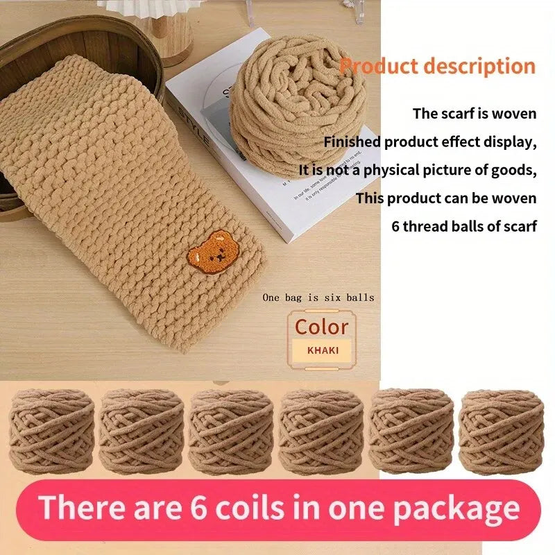 6 Yarn Balls + Teddy Bear DIY Craft Kit – Handmade Thick Woven Scarf Thread Set for Knitting, Jewelry & Creative Gift Making
