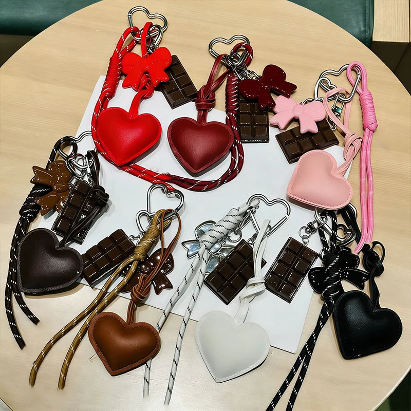 Kawaii INS Style Heart Leather Keychain – Trendy Chocolate Bag Pendant Charm, Creative Fashion Bag & Key Ring Accessory