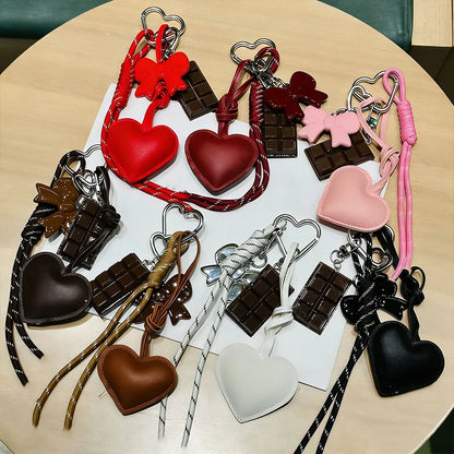 Kawaii INS Style Heart Leather Keychain – Trendy Chocolate Bag Pendant Charm, Creative Fashion Bag & Key Ring Accessory