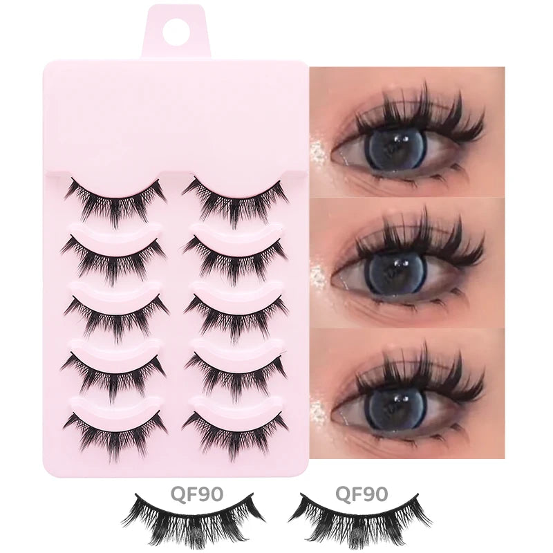 DINGSEN 5 Pairs Manga Style False Eyelashes — Soft, Natural, Long Anime Wispy Strip Lashes for Makeup
