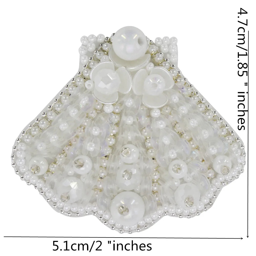 Marine Series Rhinestone Patches - Handmade Shell Starfish Seahorse Leaf Beaded Sewing Appliques for DIY Clothing