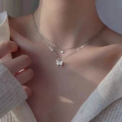 Shiny Butterfly Necklace for Women – Double Layer Clavicle Chain Pendant, Fashion Jewelry Gift