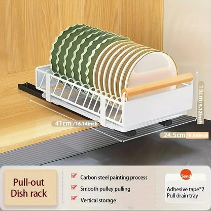 Space-Saving Kitchen Drawer Organizer - Pull-Out Rack for Plates, Bowls & Spices