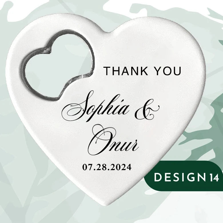 Custom Heart-Shaped Magnet Bottle Opener – 10-30pcs Engraved Bridal Shower & Wedding Party Favors in Bulk