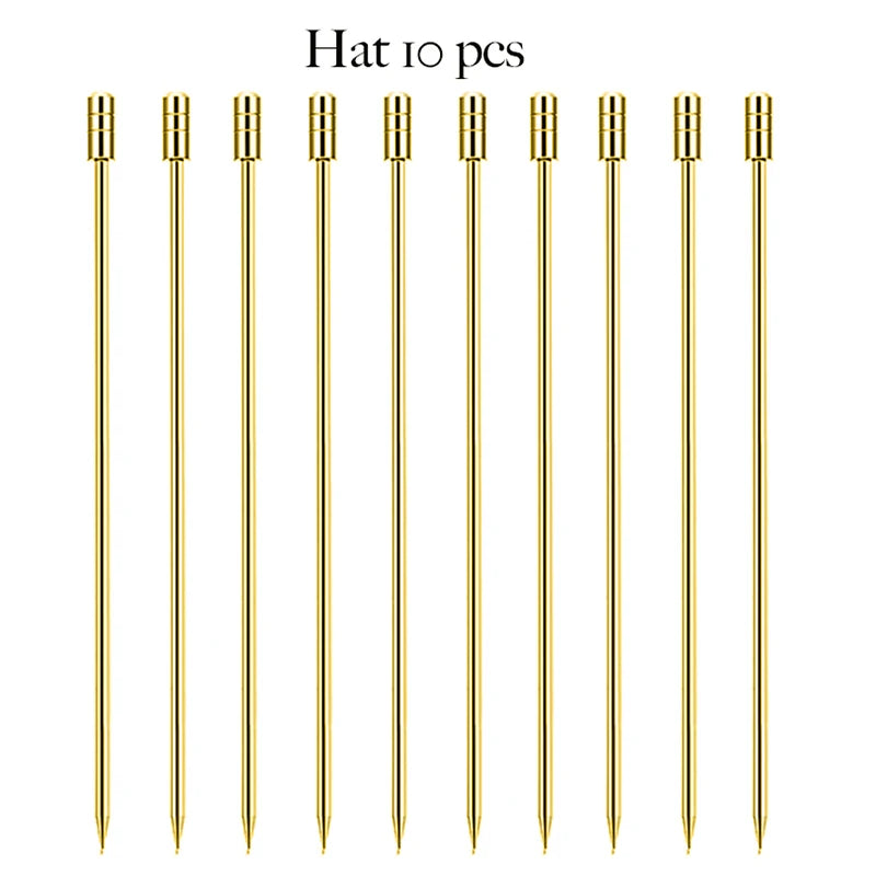 10PCS Stainless Steel Cocktail Picks - Fruit Sticks & Drink Stirring Sticks in Circle, Ball, and Hat Shapes