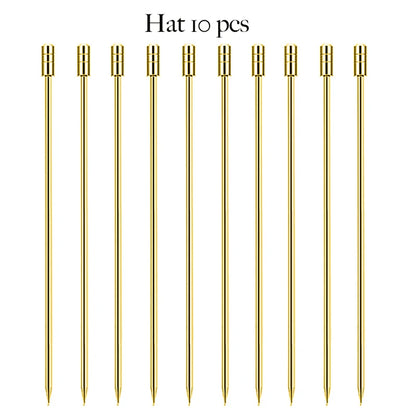 10PCS Stainless Steel Cocktail Picks - Fruit Sticks & Drink Stirring Sticks in Circle, Ball, and Hat Shapes