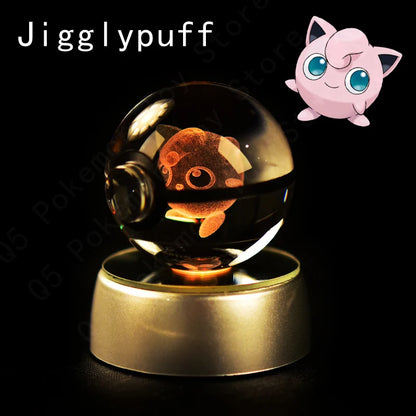 Pokemon 3D Crystal Ball Figurine — Pikachu, Gengar, Mew, Mewtwo Glass Statue with Lamp Base, Kids Birthday Gift