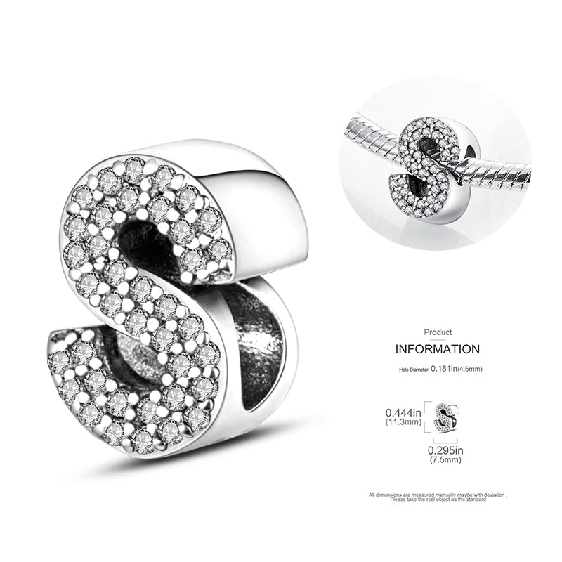 26 A-Z Alphabet Beads 925 Silver LOVE Letter Charms for 3mm Bracelets - CZ Zircon DIY Jewelry Gift