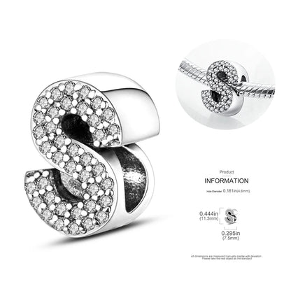 26 A-Z Alphabet Beads 925 Silver LOVE Letter Charms for 3mm Bracelets - CZ Zircon DIY Jewelry Gift