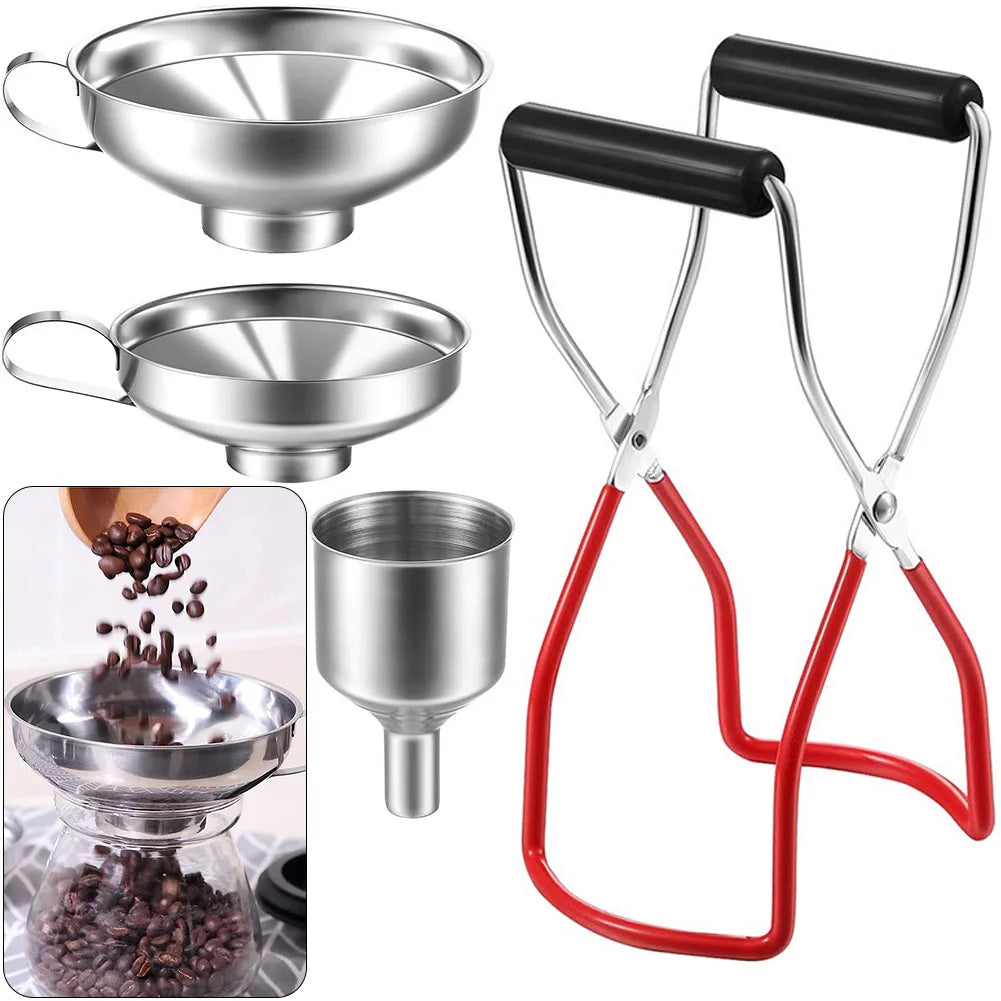 4-Piece Stainless Steel Canning Funnel Set - Grip Handle Jam Funnels for Spices, Liquids & Food Transfer
