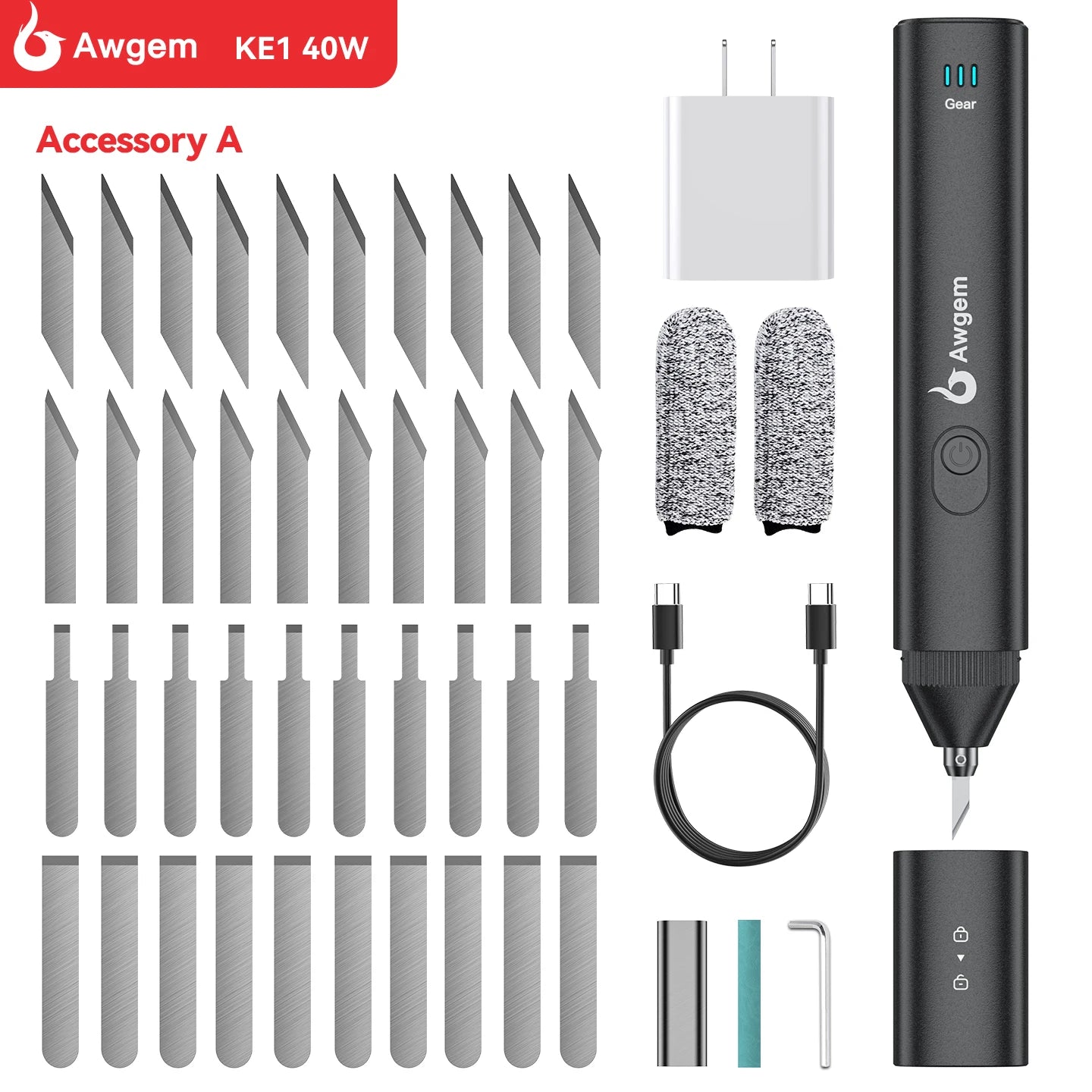 Awgem 40KHz Handheld Ultrasonic Cutter — DIY Electric Carving Tool for Plastic, Resin, 3D Printing & Textile Cutting