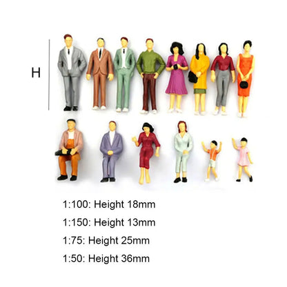 100pcs Miniature People Figures - Scale Model ABS Characters for DIY Building, Train Scenery & Architecture Decor