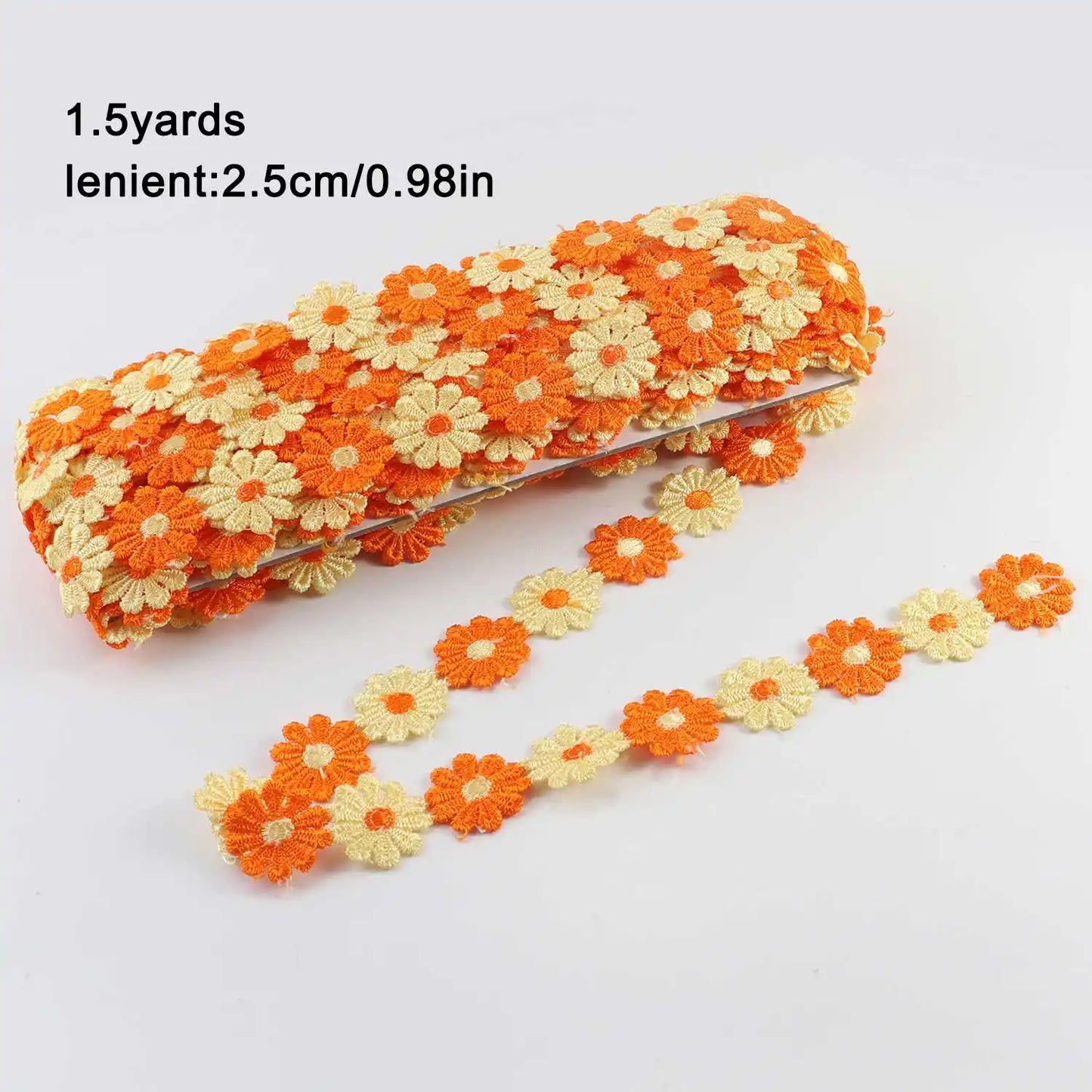 Daisy Flower Lace Trim Ribbon – 2.5CM Wide, 1.5 Yards Embroidered DIY Patchwork Sewing & Craft Supplies, Colorful