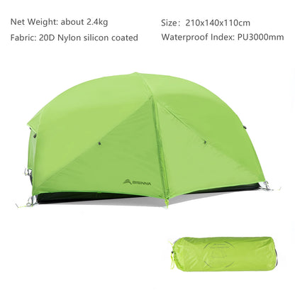 BISINNA 2-Person Ultralight Camping Tent – 20D 380T Nylon, Double Layer Waterproof Backpacking Tent for Hiking & Travel with Free Mat