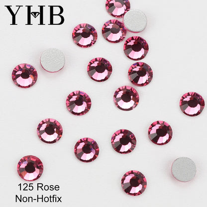 YHB Cold Fix Crystal Flatback Rhinestones - Silver Back Non Hotfix DIY Gems for Nail Art, Bags, Shoes, Garments & Phone Decoration