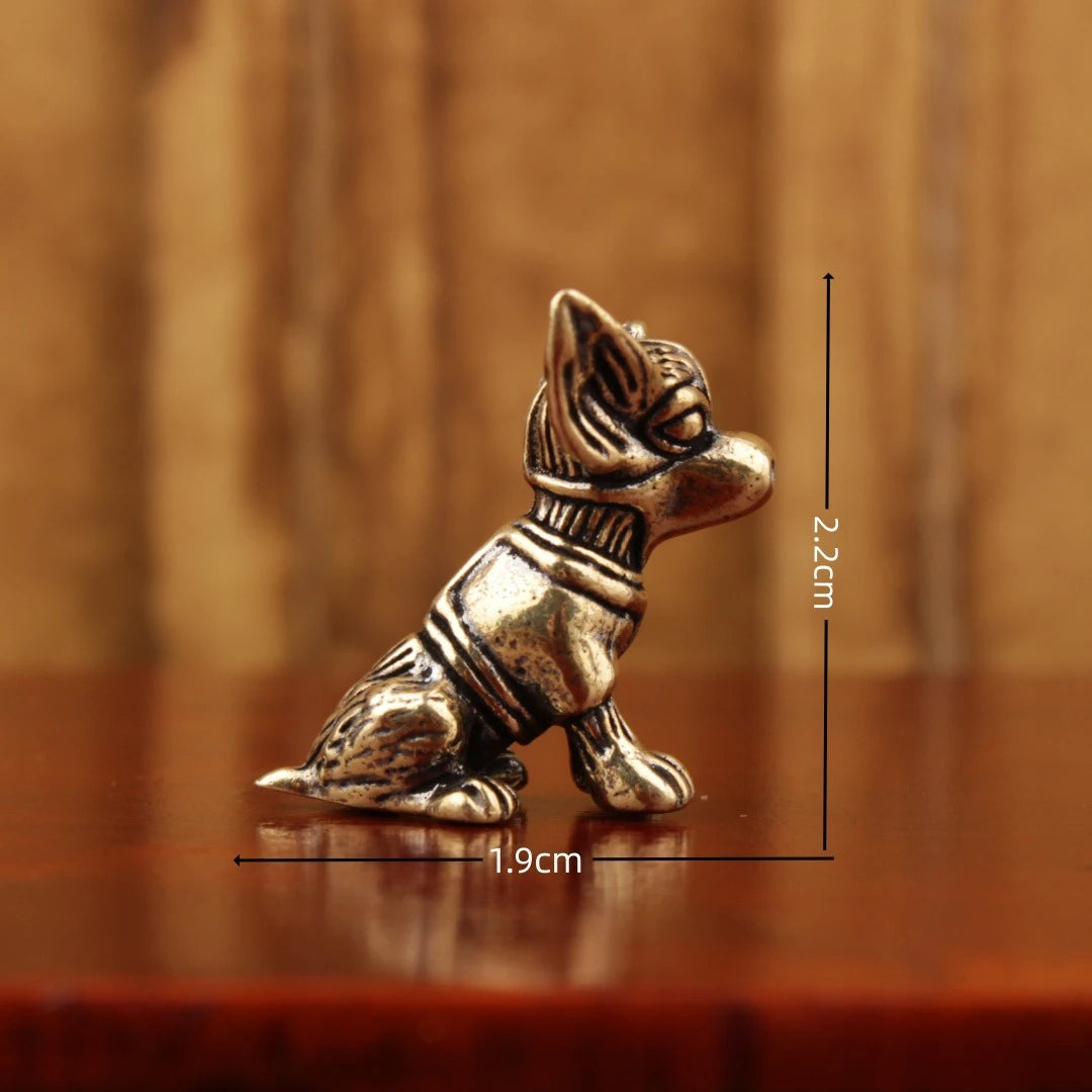 Solid Copper Puppy Dog Figurine – Antique Brass Zodiac Tea Pet Ornament Cute Collectible Home Decor Sculpture