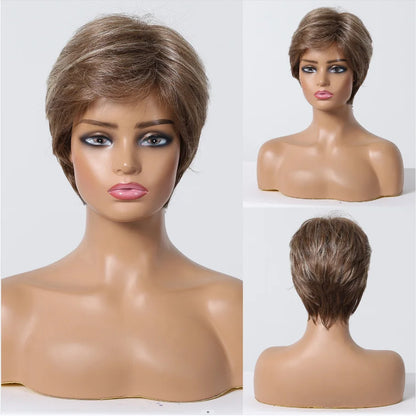 Platinum Blonde Short Pixie Cut Wig – 8 Inch Human Hair Wig with Bangs for Women, Soft Machine Made