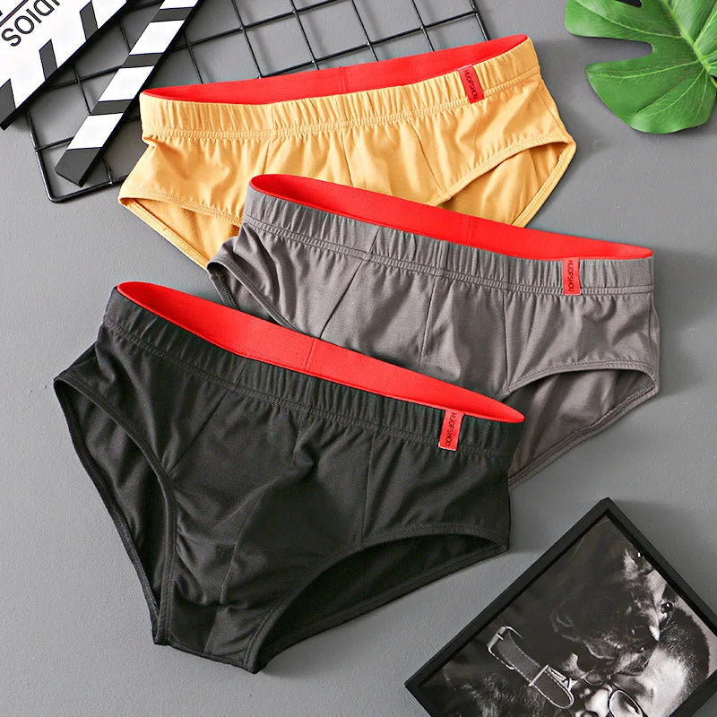 Men’s Cotton Briefs with Convex Pouch – Low Rise Breathable Solid Color Underwear (1/3PCS Pack) Comfortable Youth Fit