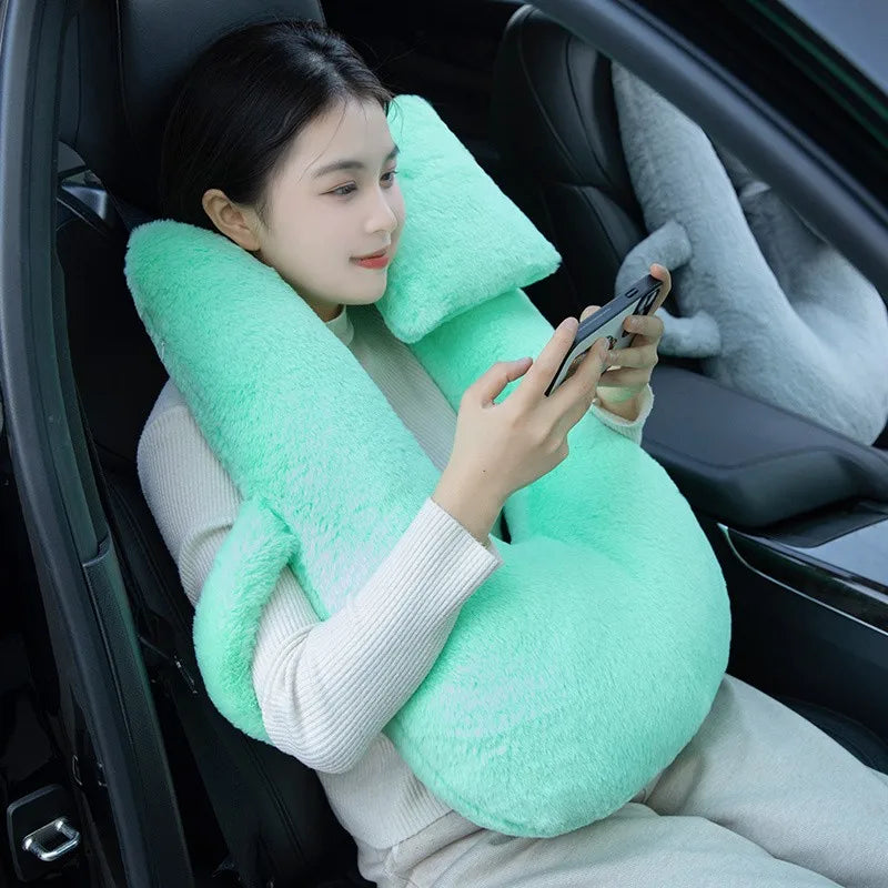 Children’s Cartoon Car Neck Pillow – Rear Seat Sleep Headrest & Seat Belt Shoulder Support